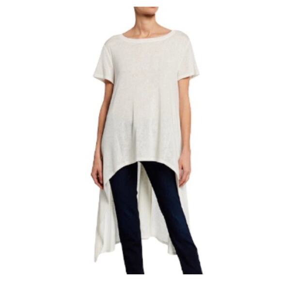 Whoopi Tops - Dubgee High Low White Tunic Top Size Medium Lagenlook Minimalist Lightweight
